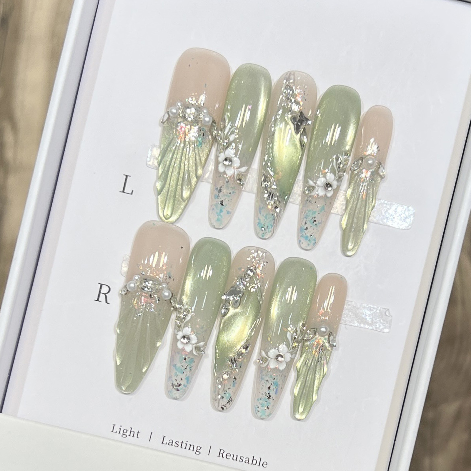 Resin Art Flower - Faux ongles longs en amande, pointes