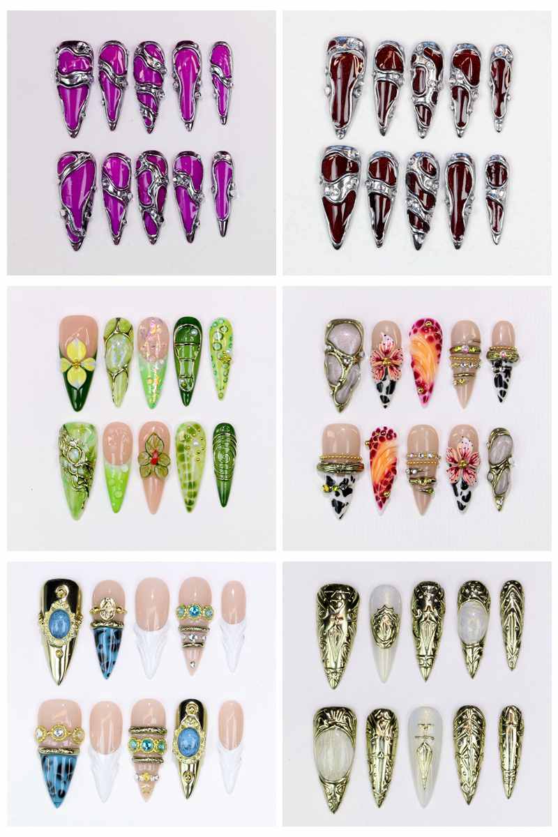 Resin Art Flower - 10 faux ongles longs en forme