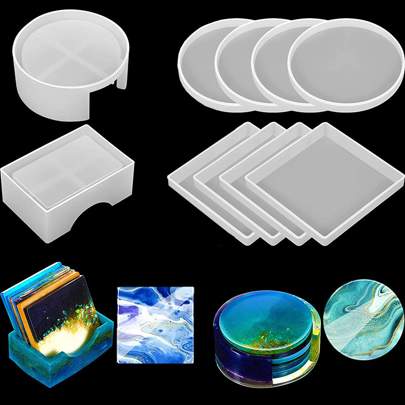 Coaster Mold Square - Moule rond et carré en Silicone,
