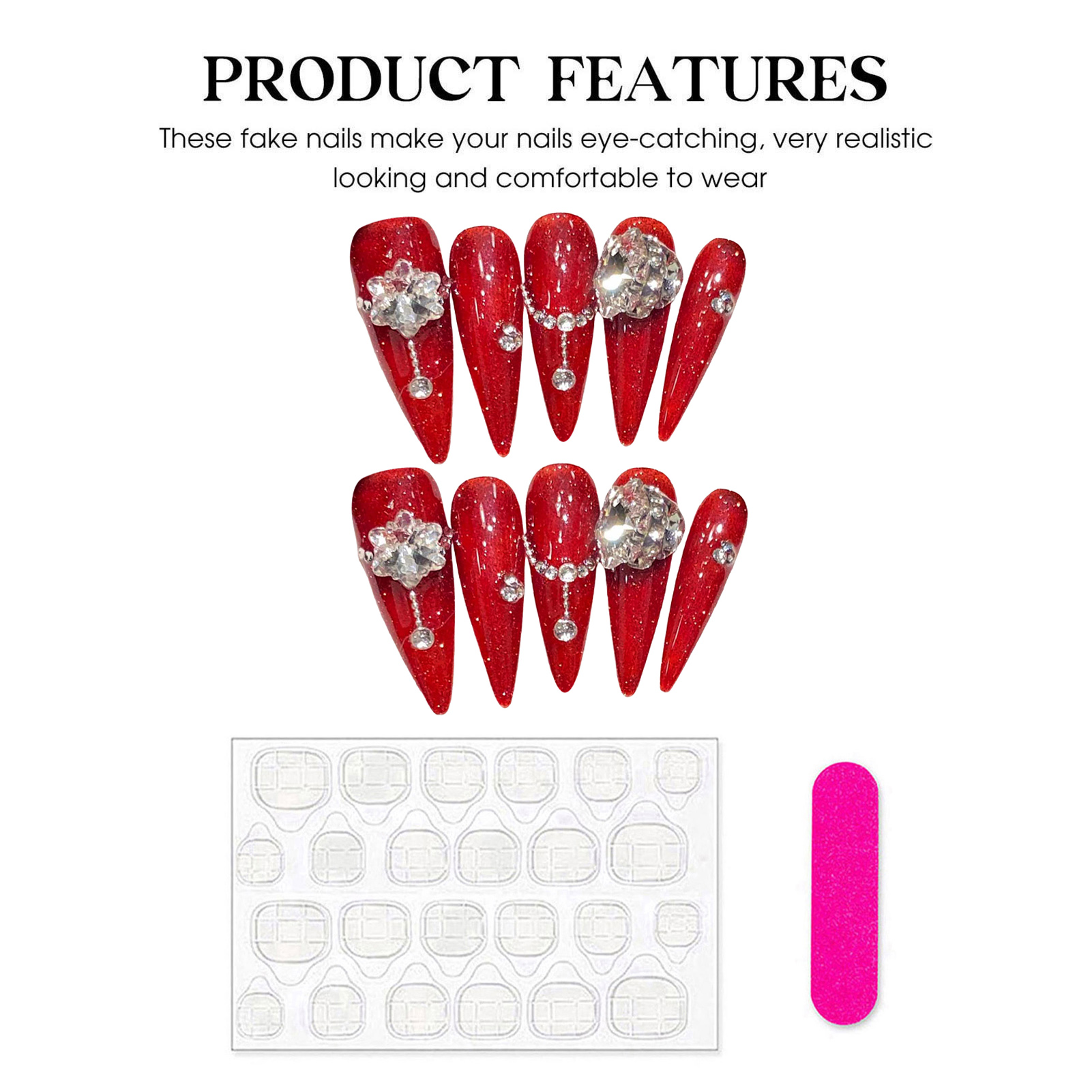 Faux ongles rouges faits à la  - Resin Art Flower avis et prix