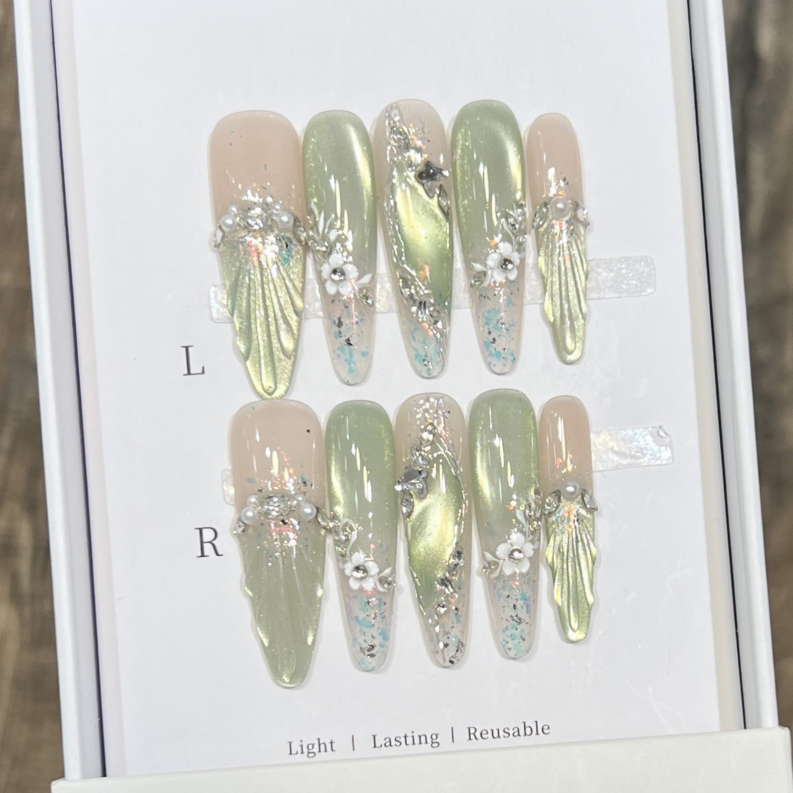 Faux ongles longs en amande, p - Resin Art Flower avis et prix